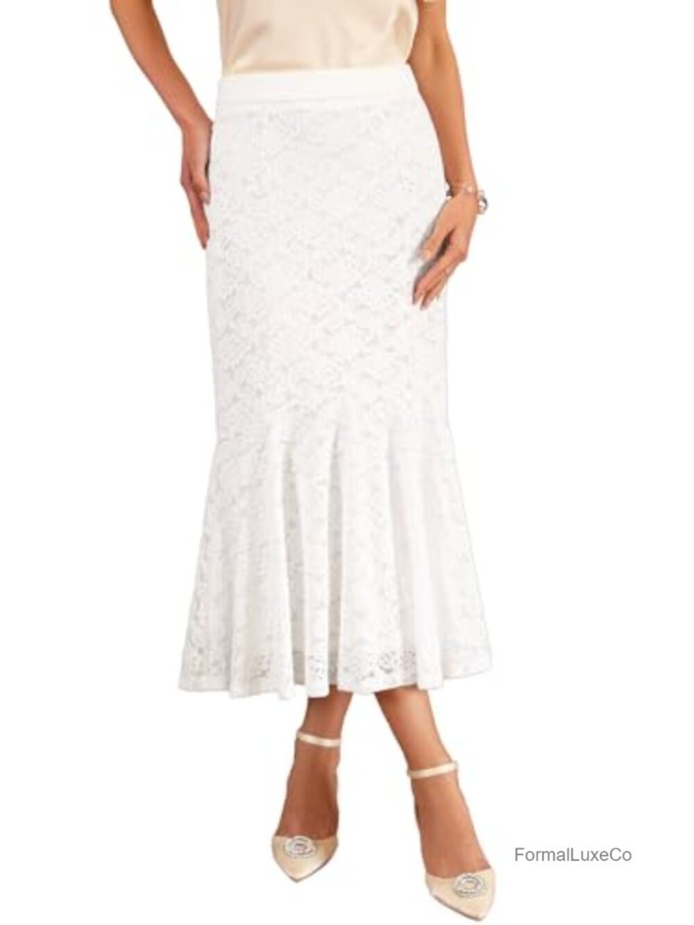 Lace Ruffle Hem Midi Mermaid Skirt Cocktail Wedding Guest